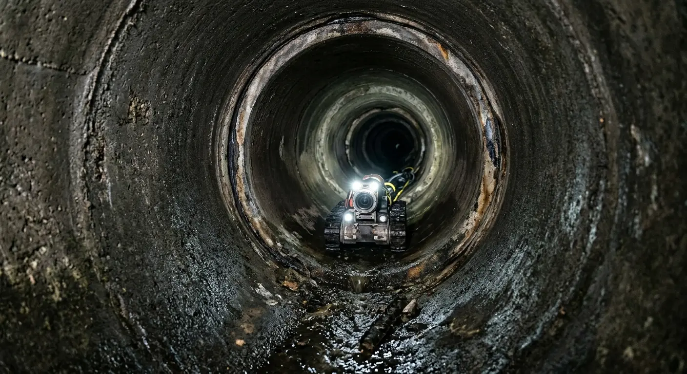 Robotic sewer camera inspecting pipe interior for Drain Snake Service in Cedarburg